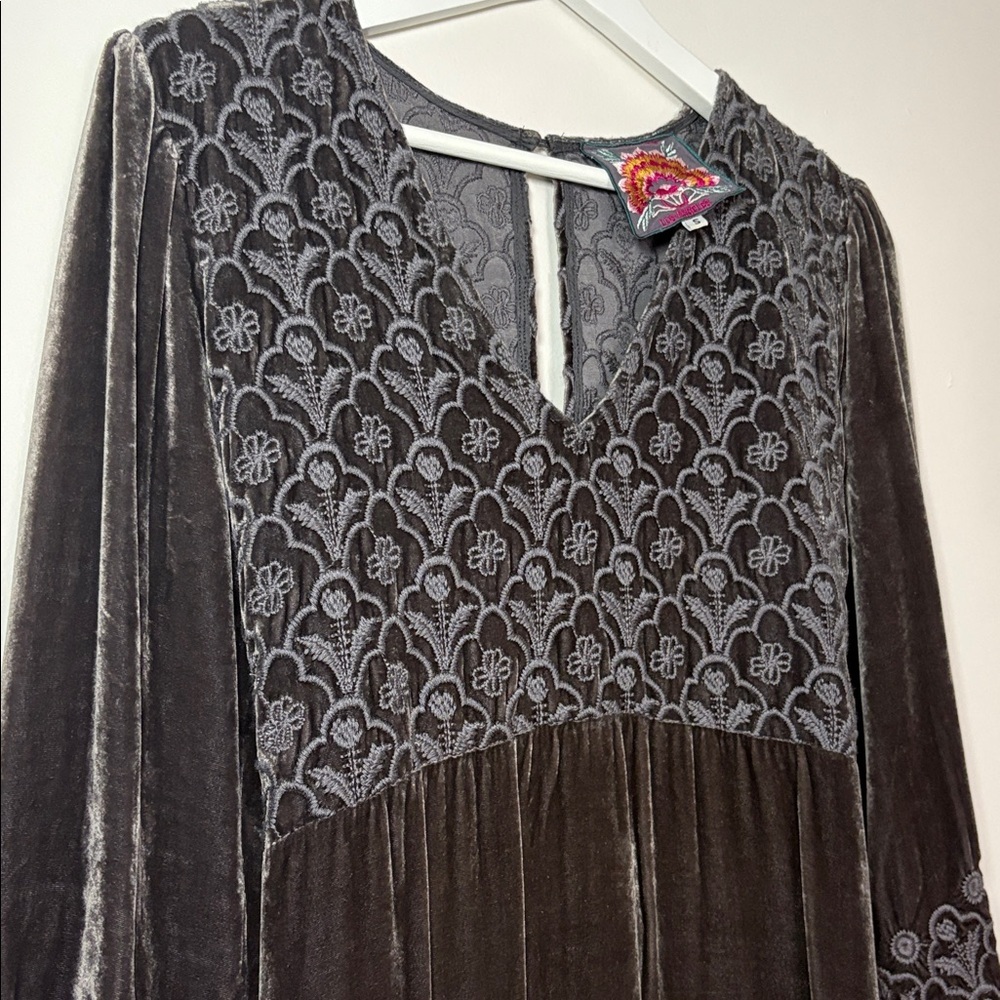 NEW Johnny Was Parina Long Velvet Dress Embroidered Purple Grey Small - Picture 6 of 10